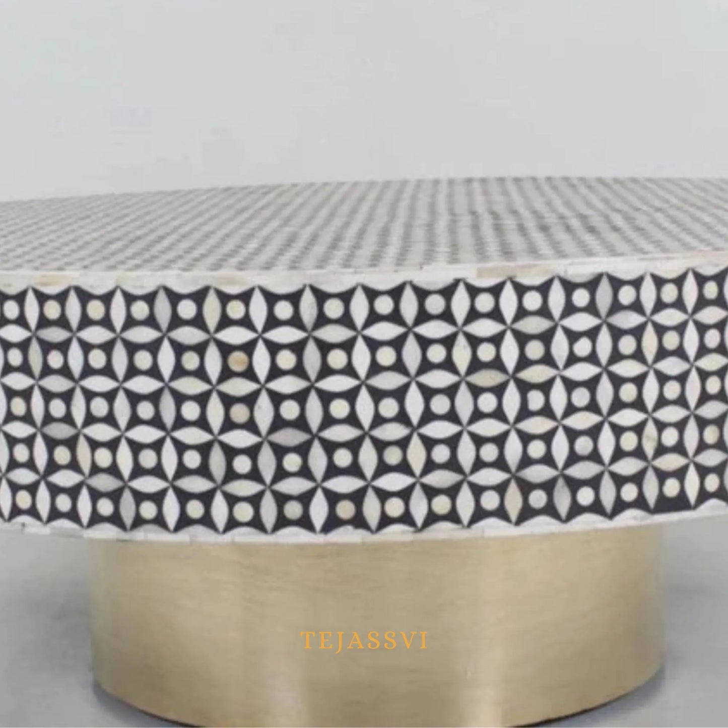 BONE Inlay Round Coffee Table / Centre Table, Bone Inlay  Floral design Round Coffee Table Handmade Bone Inlay Modern Pattern Furniture.