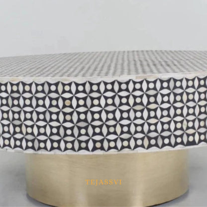 BONE Inlay Round Coffee Table / Centre Table, Bone Inlay  Floral design Round Coffee Table Handmade Bone Inlay Modern Pattern Furniture.