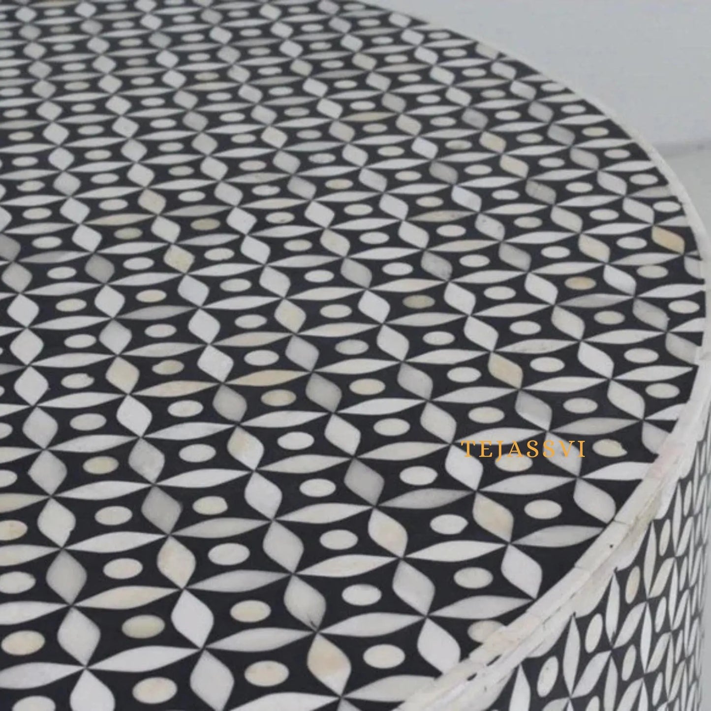 BONE Inlay Round Coffee Table / Centre Table, Bone Inlay  Floral design Round Coffee Table Handmade Bone Inlay Modern Pattern Furniture.