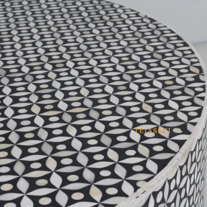 BONE Inlay Round Coffee Table / Centre Table, Bone Inlay  Floral design Round Coffee Table Handmade Bone Inlay Modern Pattern Furniture.