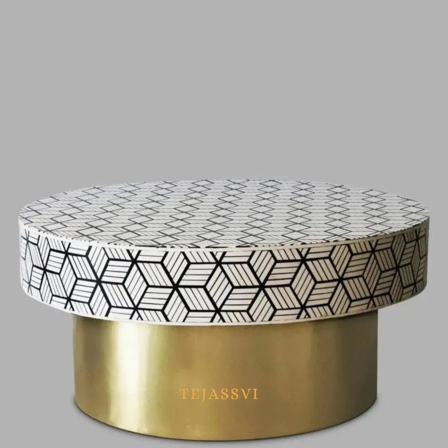 BONE Inlay Round Coffee Table / Centre Table, Bone Inlay  Floral design Round Coffee Table Handmade Bone Inlay Modern Pattern Furniture