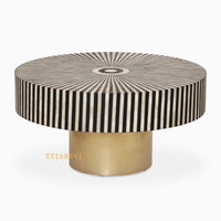 Bone Inlay Round Coffee Table / Centre Table / Bone Inlay Floral Design Round Coffee Table /Handmade Bone Inlay Modern Pattern Furniture.