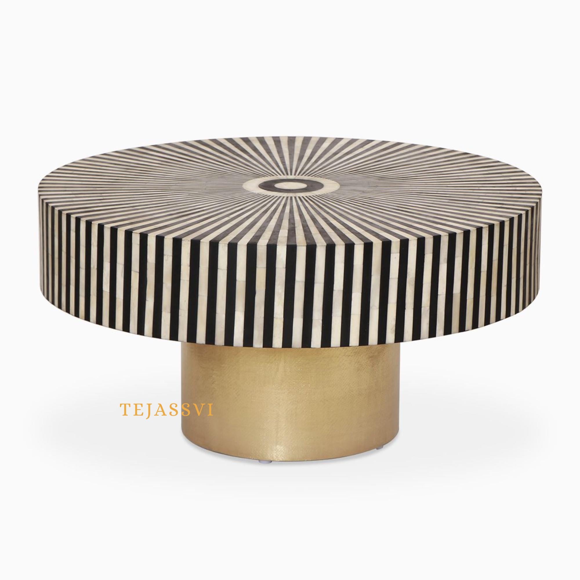 Bone Inlay Round Coffee Table / Centre Table / Bone Inlay Floral Design Round Coffee Table /Handmade Bone Inlay Modern Pattern Furniture.