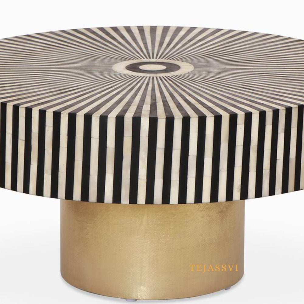 Bone Inlay Round Coffee Table / Centre Table / Bone Inlay Floral Design Round Coffee Table /Handmade Bone Inlay Modern Pattern Furniture.