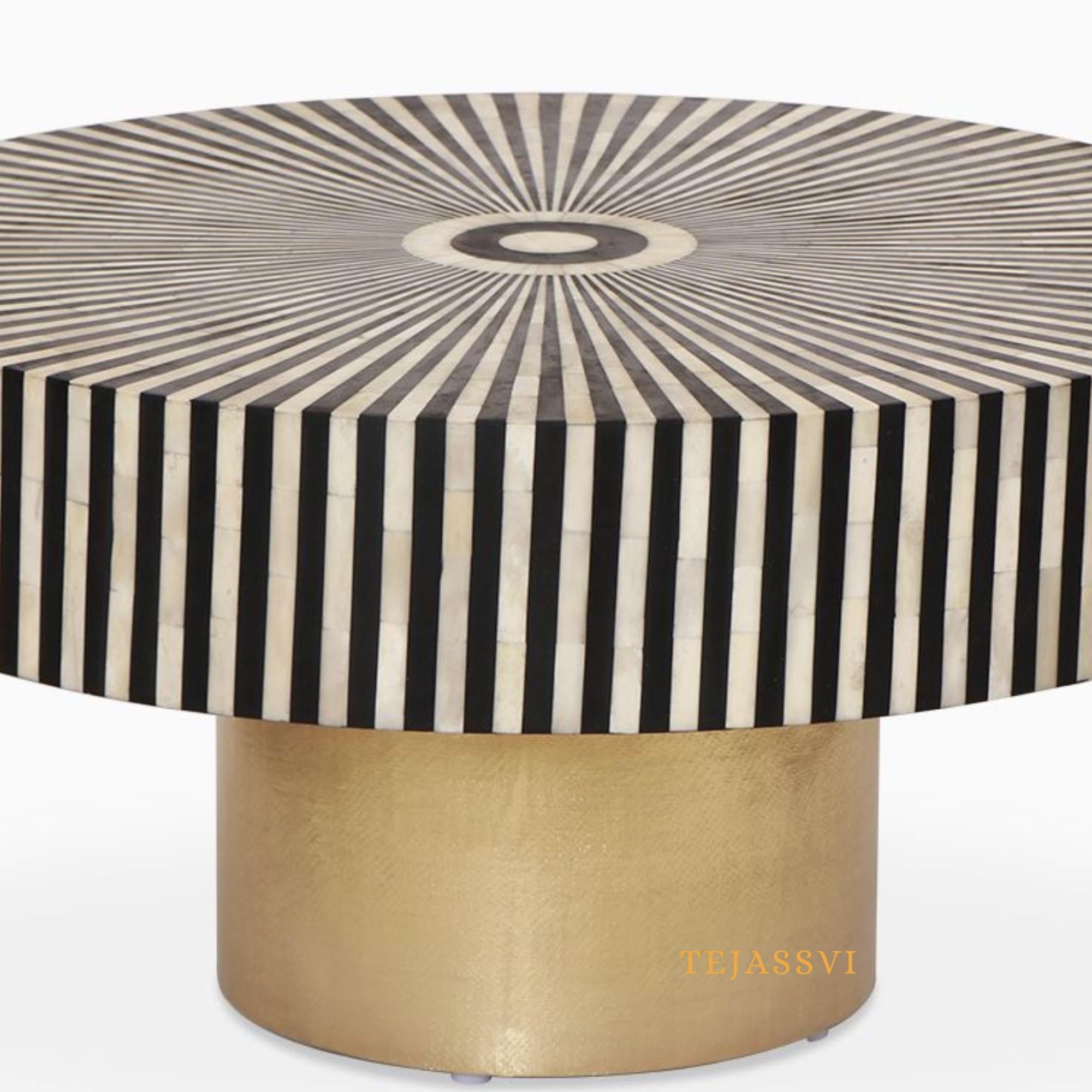 Bone Inlay Round Coffee Table / Centre Table / Bone Inlay Floral Design Round Coffee Table /Handmade Bone Inlay Modern Pattern Furniture.