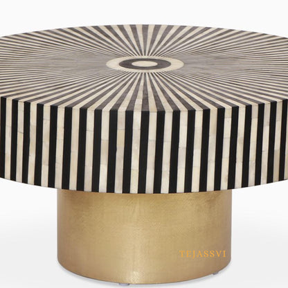 BONE Inlay Round Coffee Table / Centre Table, Bone Inlay  Floral design Round Coffee Table Handmade Bone Inlay Modern Pattern Furniture.