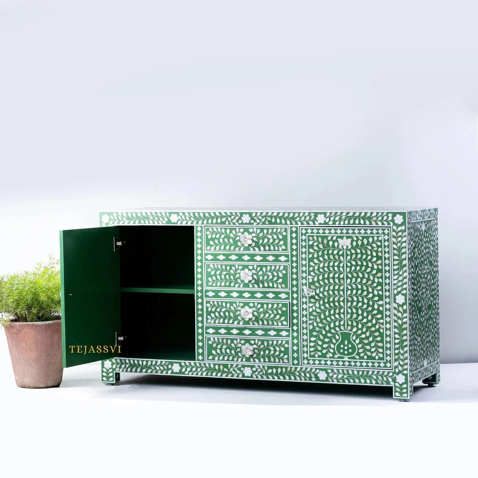 Bone Inlay Furniture - Bone inlay Sideboard With Brass Leg / Bone Inlay Chest of Drawers / Bone Inlay Drawers Dresser / Bone Inlay Console.