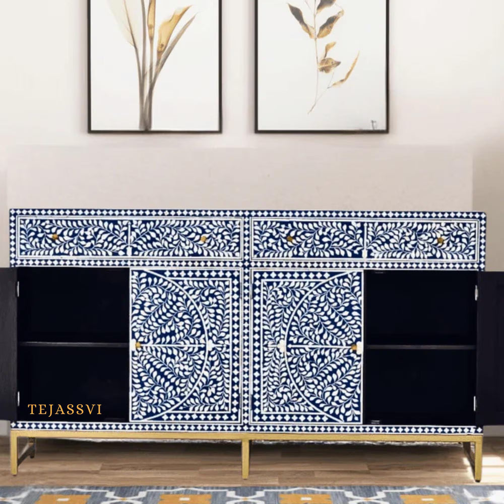 Bone Inlay Furniture - Bone inlay Sideboard With Brass Leg / Bone Inlay Chest of Drawers / Bone Inlay Drawers Dresser / Bone Inlay Console.