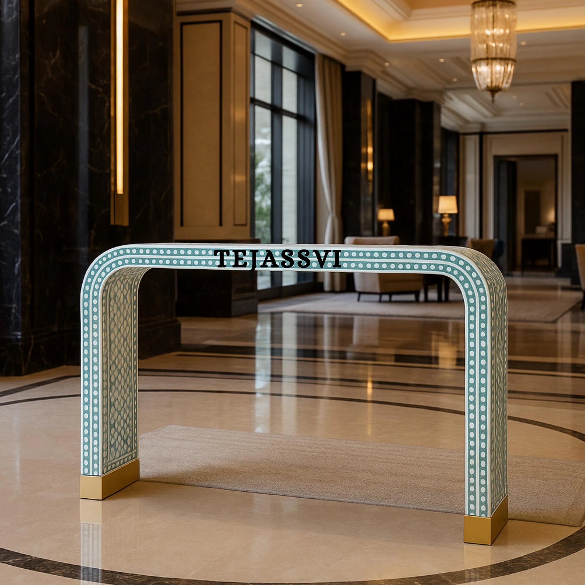 Handmade Bone Inlay Wooden Waterfall / Moroccan Design Bone Inlay Console Table / Laptop Table living Room / Bone Inlay Console / Bone Inlay Desk for Lobby.