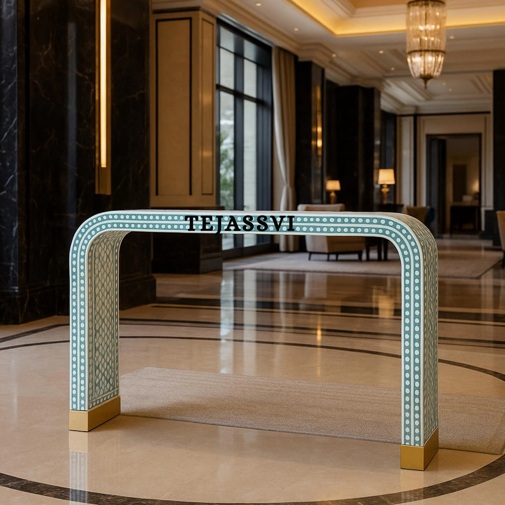 Handmade Bone Inlay Wooden Waterfall / Moroccan Design Bone Inlay Console Table / Laptop Table living Room / Bone Inlay Console / Bone Inlay Desk for Lobby.