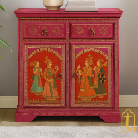 Indian artistry hand painted Beautiful King Queen designed wooden Cabinet For Home Décor/Side Cabinet/Living Room Decor Cabinet/Furniture.