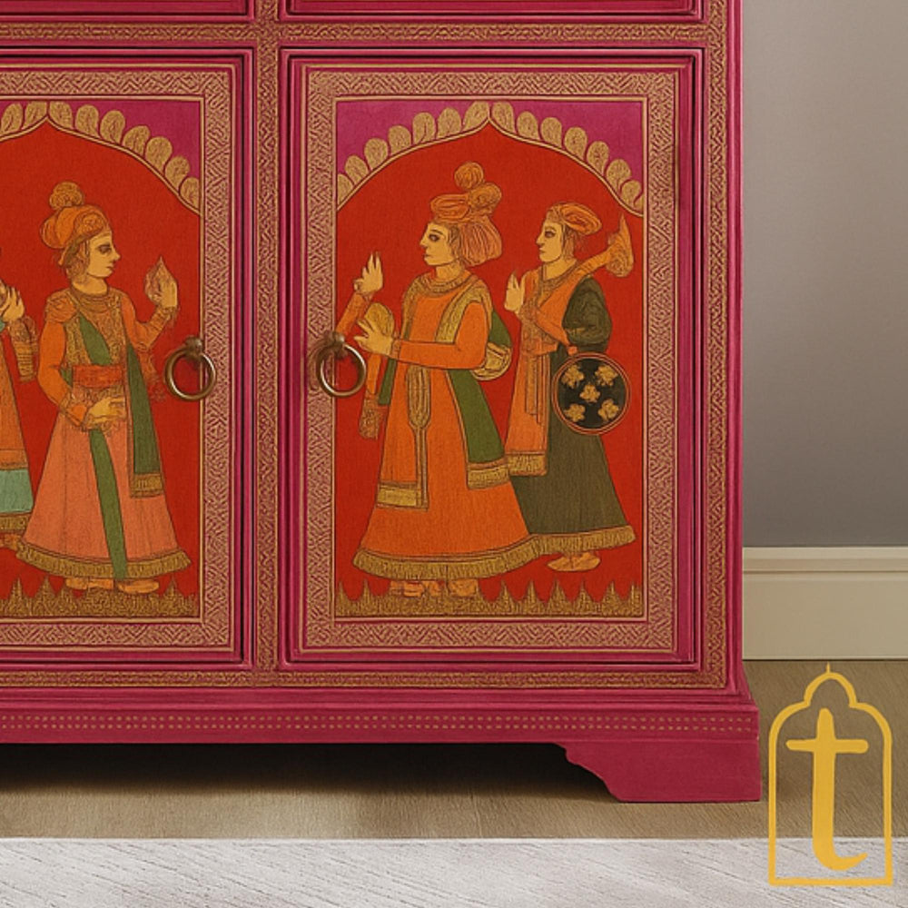 Indian Artistry Hand Painted Beautiful King Queen Designed Wooden Cabinet For Home Décor / Side Cabinet / Living Room Décor Cabinet / Wooden Furniture.