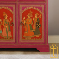 Indian Artistry Hand Painted Beautiful King Queen Designed Wooden Cabinet For Home Décor / Side Cabinet / Living Room Décor Cabinet / Wooden Furniture.