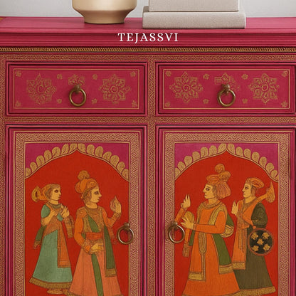 Indian artistry hand painted Beautiful King Queen designed wooden Cabinet For Home Décor/Side Cabinet/Living Room Decor Cabinet/Furniture.