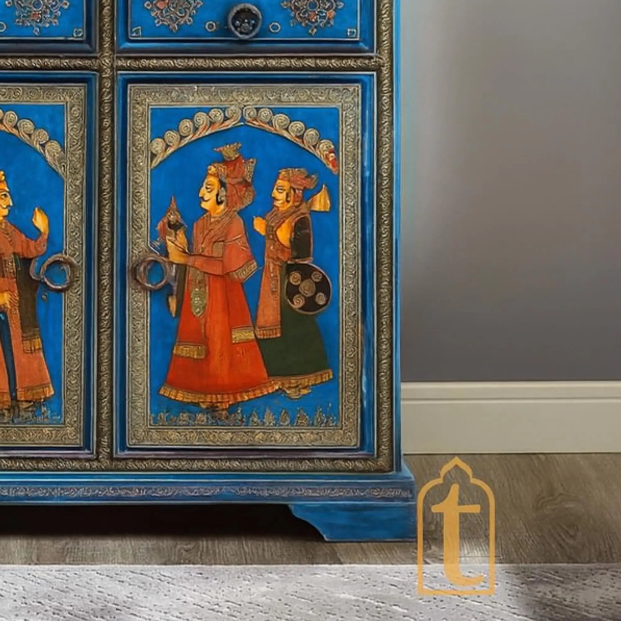Indian Artistry Hand Painted Beautiful King Queen Designed Wooden Cabinet For Home Décor / Side Cabinet / Living Room Décor Cabinet / Wooden Furniture.
