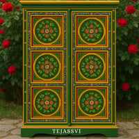 Wooden Indian Floral Designed Side Storage / Wooden Cabinet / Hand Painted Wooden Big Cabinet For Living Room Furniture .