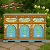 Blue Painted 3 Door Sideboard / Cabinet / Side Table / Hand Painted side Boards / Wooden Big Cabinet /  Living Room Furniture.