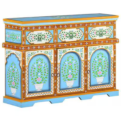 Blue Painted 3 Door Sideboard / Cabinet / Side Table / Hand Painted side Boards / Wooden Big Cabinet /  Living Room Furniture.