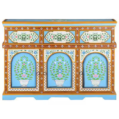 Blue Painted 3 Door Sideboard / Cabinet / Side Table / Hand Painted side Boards / Wooden Big Cabinet /  Living Room Furniture.