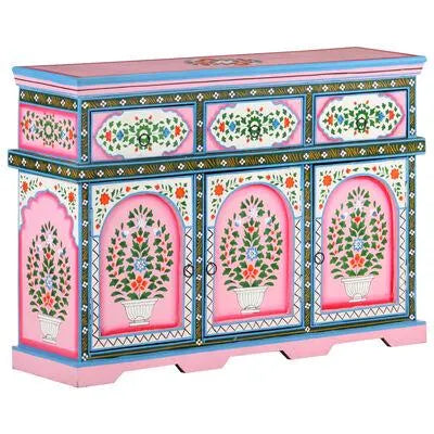 Pink Painted 3 Door Sideboard / Cabinet / Side Table  / Hand Painted Wooden Big Cabinet / Living Room Furniture.