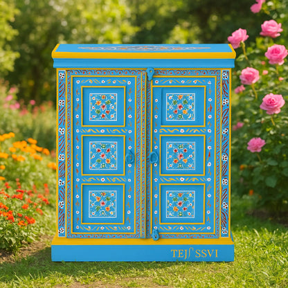 Indian Floral designed Side Storage / Cabinet | Bedside, Side Table, Hand Painted, Wooden Big Cabinet, Living Room Furniture, Fine Panting..