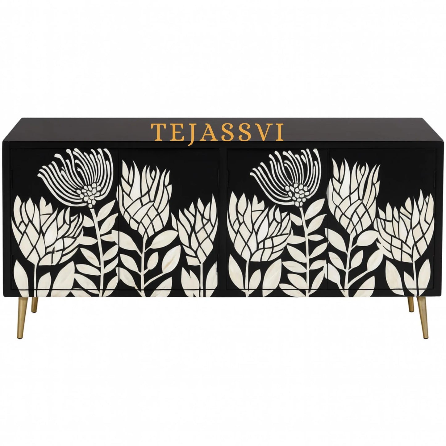 Handmade Bone Inlay Media Cabinet: Floral TV Stand with Storage/ bone inlay luxury furniture / bone inlay console /luxury cabinet .