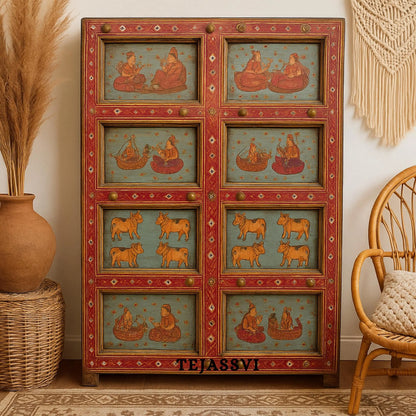 ANTIQUE Indian DOOR | Metal Fitted Handmade Hand painted SHRINATH Ji Wall Hanging Wall Panel Home Decor.