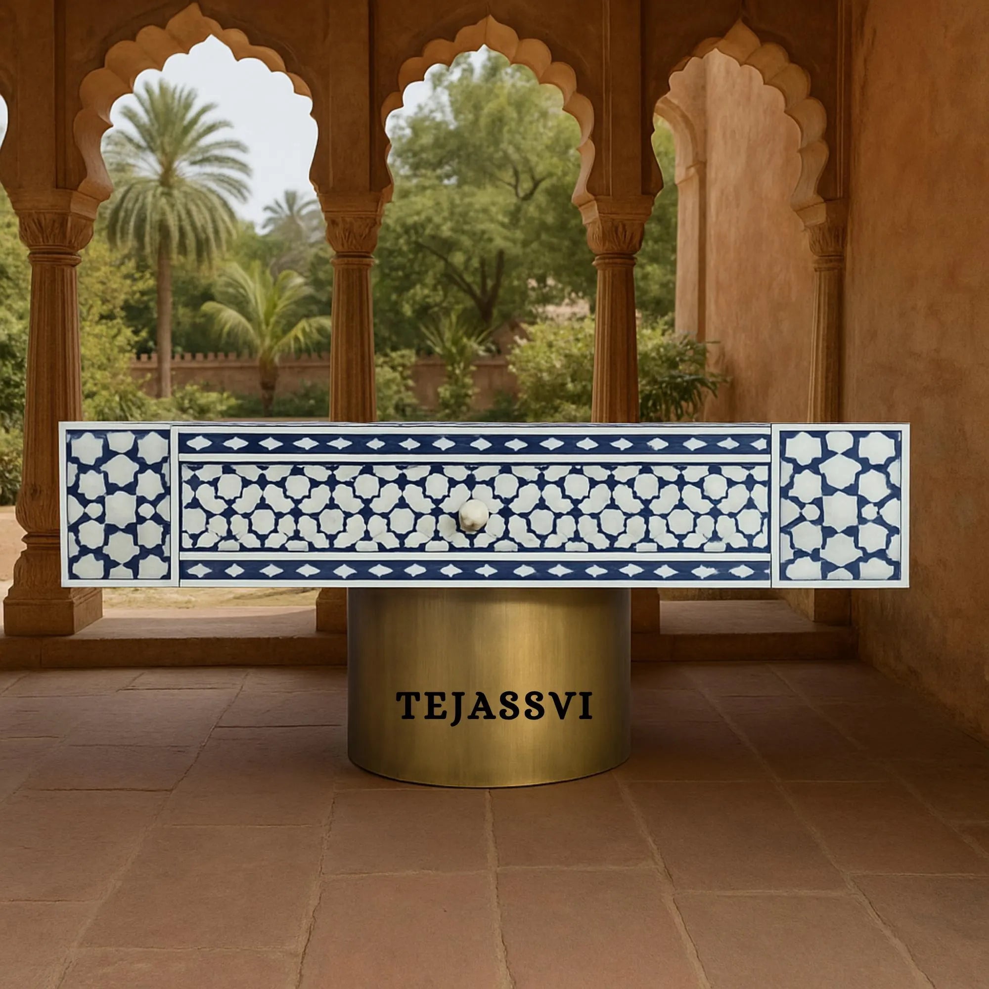 Handmade Bone Inlay Square Coffee Table With Storage / Bone Inlay Table / Floral Design Laptop Table / Bone Inlay Cocktail Table / Modern Furniture.