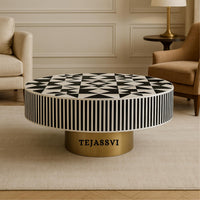 Bone Inlay Round Coffee Table / Round Centre Table / Bone Inlay Round Coffee Table / Handmade Bone Inlay Modern Pattern Furniture Cocktail Table.