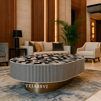 Bone Inlay Oval Coffee Table / Centre Table/bone Inlay Floral Oval Coffee Table / Handmade Bone Inlay Modern Pattern Furniture .