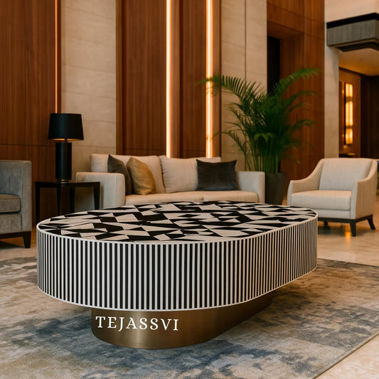 Bone Inlay Oval Coffee Table / Centre Table/bone Inlay Floral Oval Coffee Table / Handmade Bone Inlay Modern Pattern Furniture .