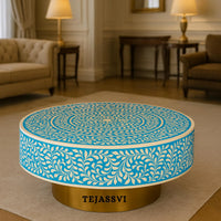 Wooden Floral Design Round Coffee Table / Bone Inlay Coffee Table / Wooden Center Table / Bone Inlay Table / Bone Centre Table / Bone Inlay Cocktail Table.
