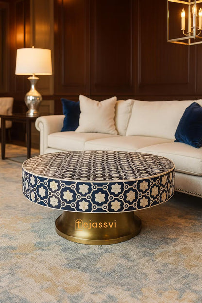 Wooden Floral Design Coffee Table/Center Table/Bone Inlay Round Coffee Table/Wooden Coffee Table, Bone Inlay Cocktail Table/MOP Inlay Table.