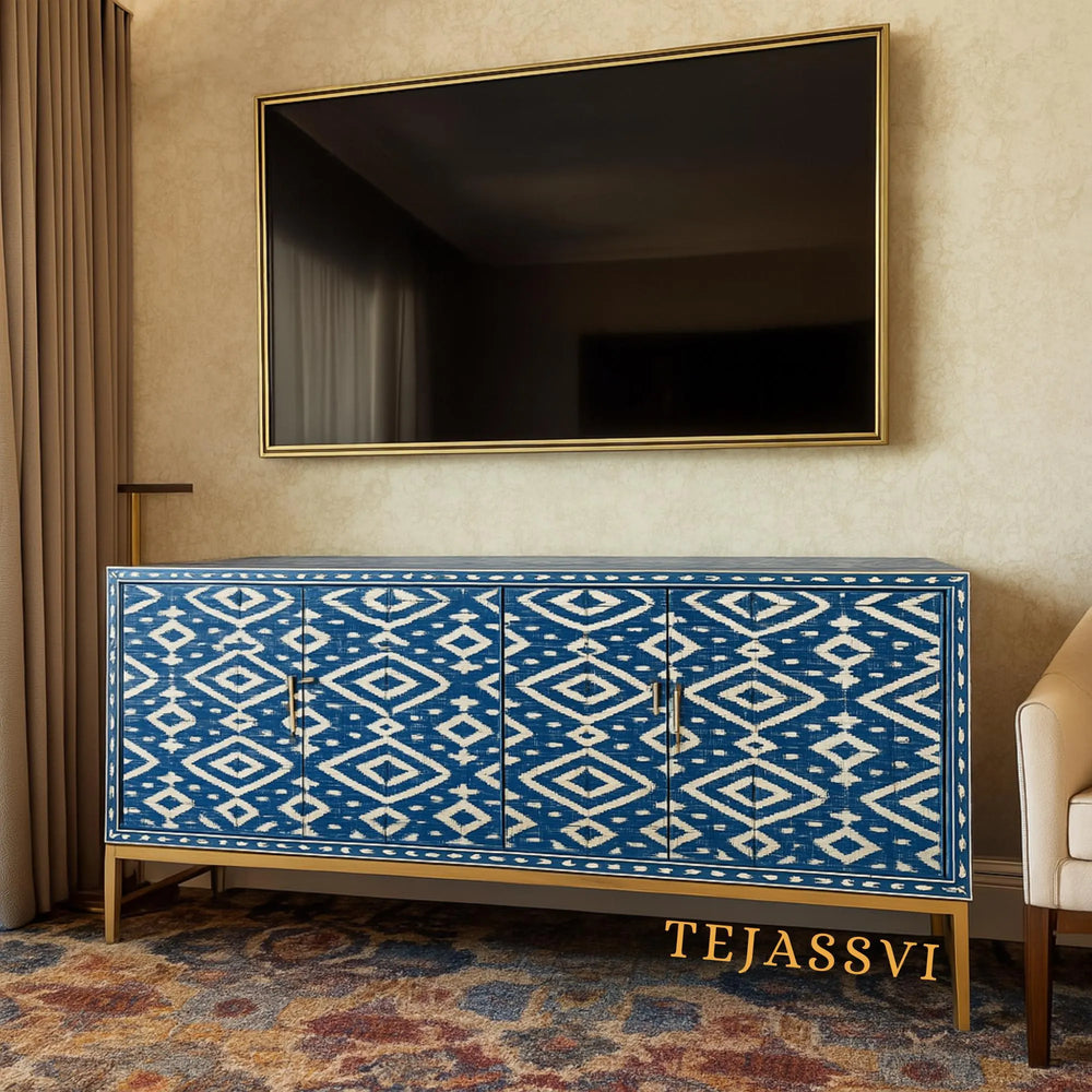 Bone Inlay Optical Media Console, Bone Inlay Optical TV Unit / Bone Inlay Entertainment Unit For Living Room.