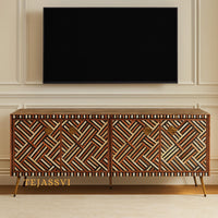 Bone Inlay Console / Bone Inlay Chest of Drawers / Bone Inlay Storage Unit / Bone Inlay Rani Sideboard With Brass Base / Media Console / Wood Media Cabinet.
