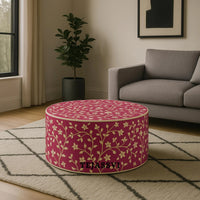Bone Inlay Round Coffee Table / Centre Table/  Bone Inlay Floral Round Coffee Table / Handmade Bone Inlay Modern Pattern Furniture.