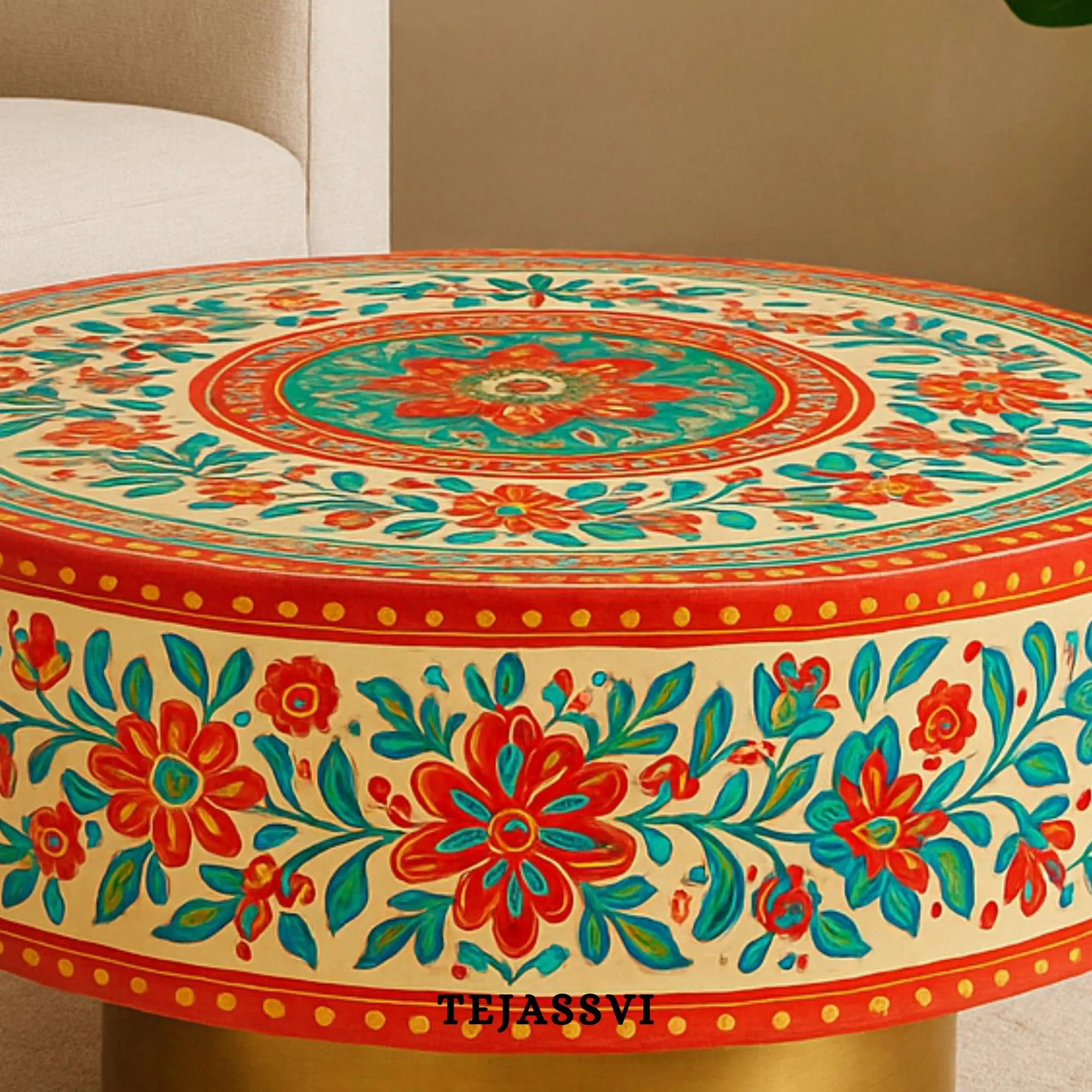 Round Coffee Table / Wooden Table Home Décor / Handmade Wooden Round Shape Cocktail Table / Indian Handcrafted Art.