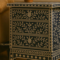 Bone Inlay 3-Drawer Nightstand for Bedroom | Handmade Bone Inlay Lamp Side Table / Bedside Table / Chest of 3-Drawer Bone Inlay furniture.