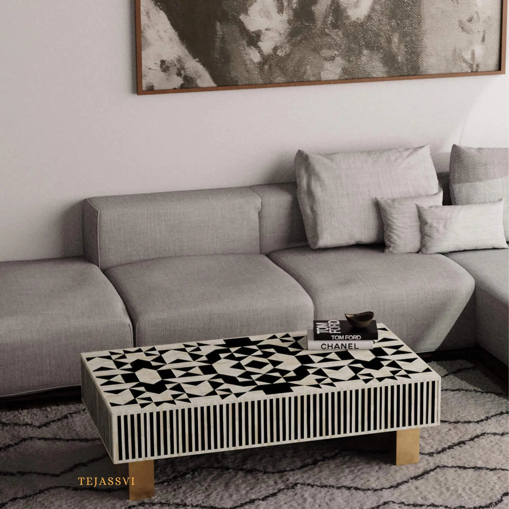 Bone Inlay Coffee Table / Centre Table / Bone Inlay Honeycomb Coffee Table / Handmade Bone Inlay Modern Pattern Furniture.