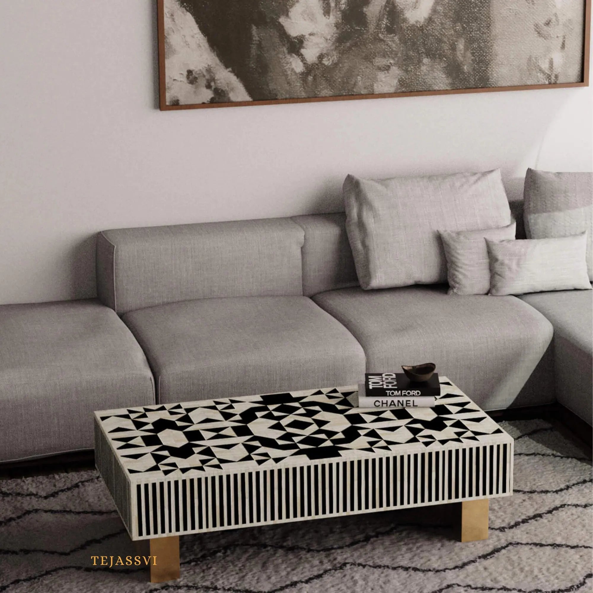 Bone Inlay Coffee Table / Centre Table / Bone Inlay Honeycomb Coffee Table / Handmade Bone Inlay Modern Pattern Furniture.