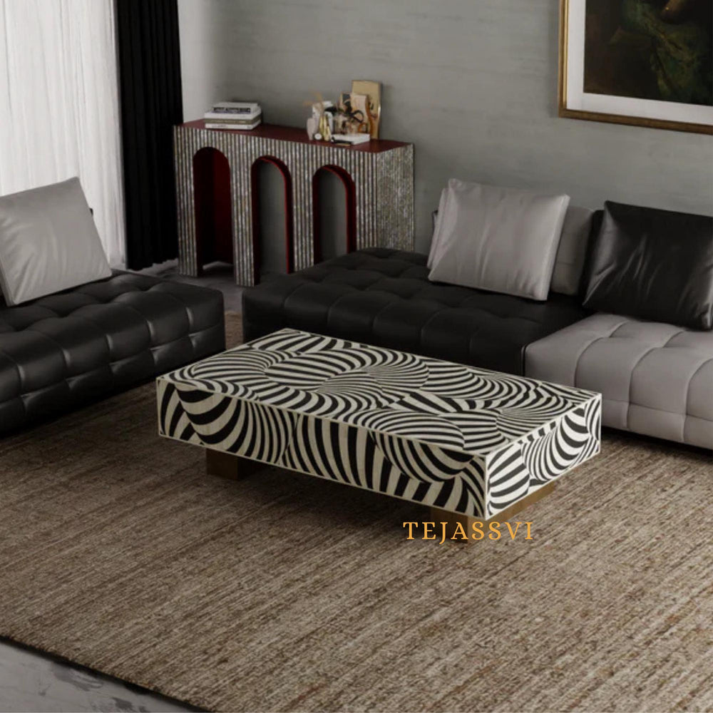 Bone Inlay Coffee Table / Centre Table / Bone Inlay Honeycomb Coffee Table / Handmade Bone Inlay Modern Pattern Furniture.