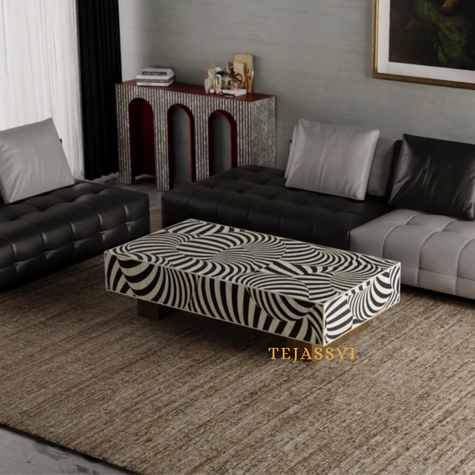 Bone Inlay Coffee Table / Centre Table / Bone Inlay Honeycomb Coffee Table / Handmade Bone Inlay Modern Pattern Furniture.