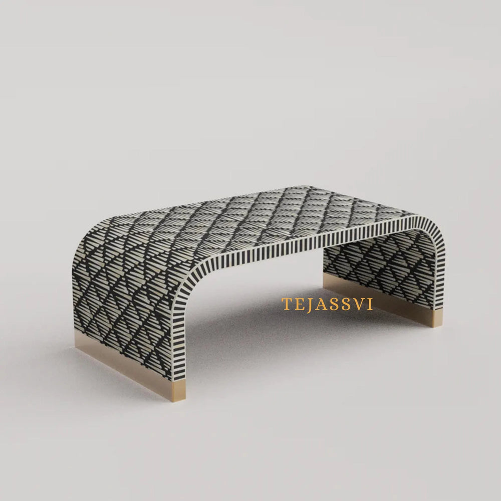 Bone Inlay Waterfall Coffee Table / Bone Inlay Laptop Table / Bone Inlay Floral Waterfall Coffee Table / Handmade BonInlay Modern Pattern Furniture.