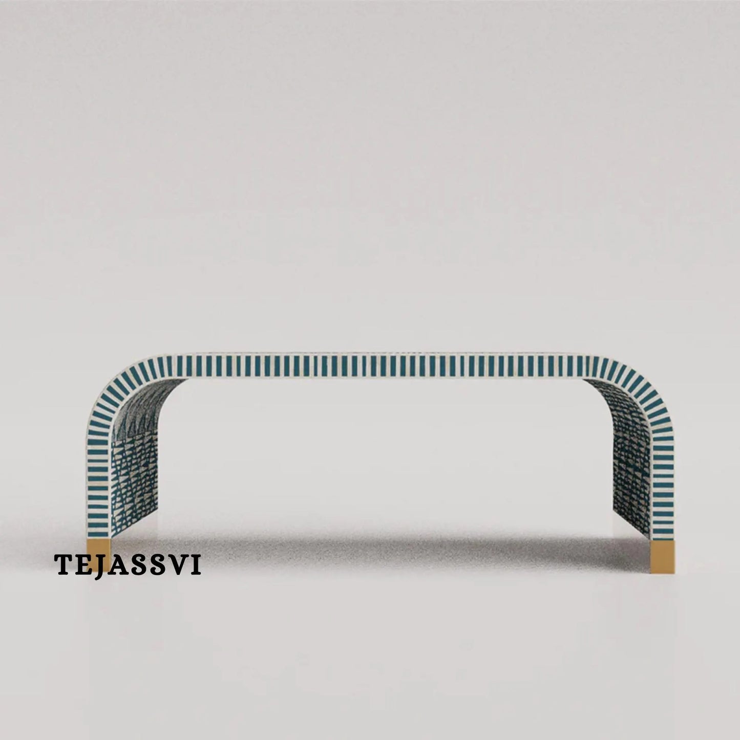 Wood Inlay Waterfall Coffee Table / Laptop Table, Wood Inlay Floral Waterfall Coffee Table Handmade Wood Inlay Modern Pattern Furniture