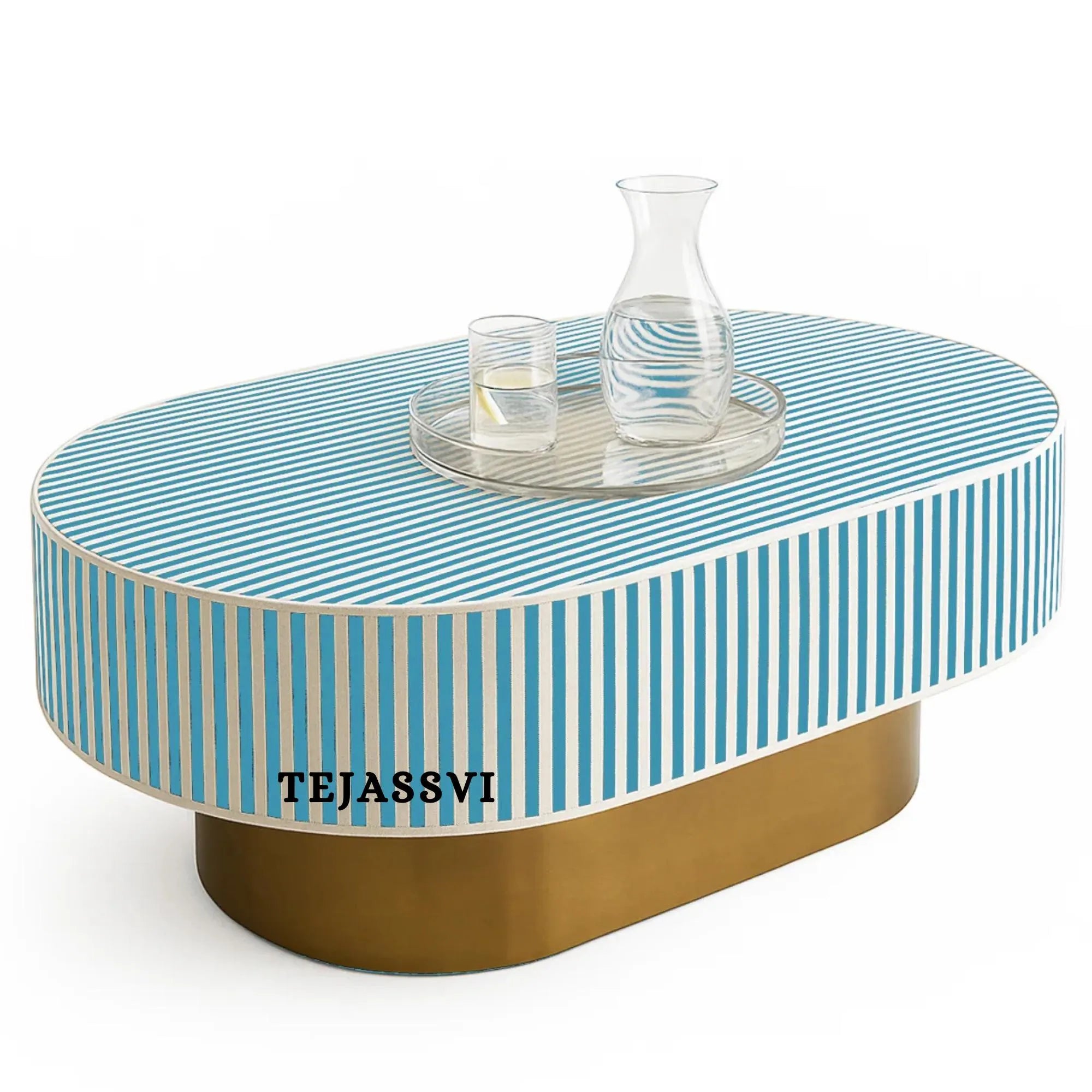 Bone Inlay Oval Coffee Table / Bone Inlay Centre Table/ Bone Inlay Oval Shape Coffee Table / Bone Inlay Modern Pattern Furniture.