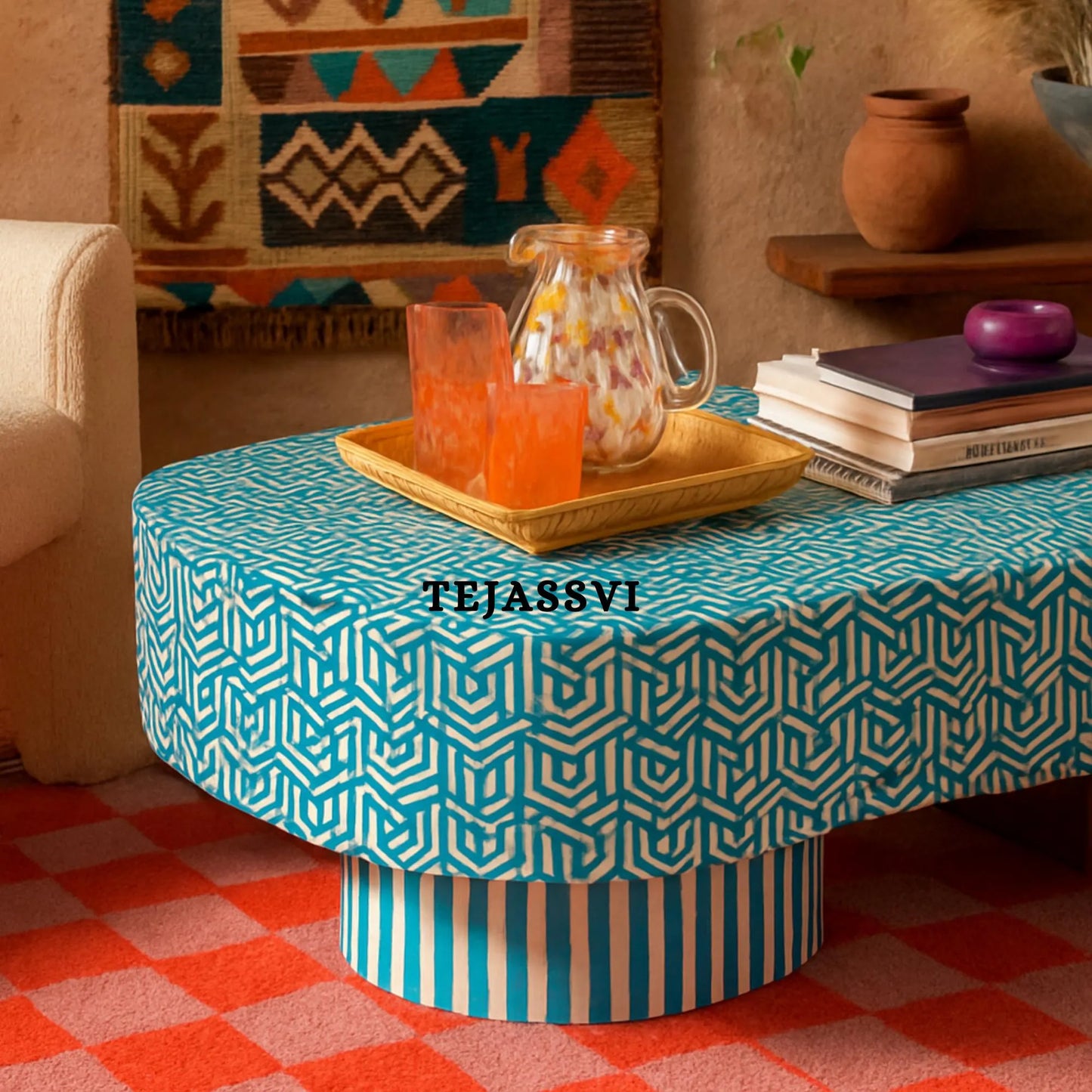 BONE Inlay  Coffee Table / Centre Table, Bone Inlay Honeycomb  Coffee Table Handmade Bone Inlay Modern Pattern Furniture