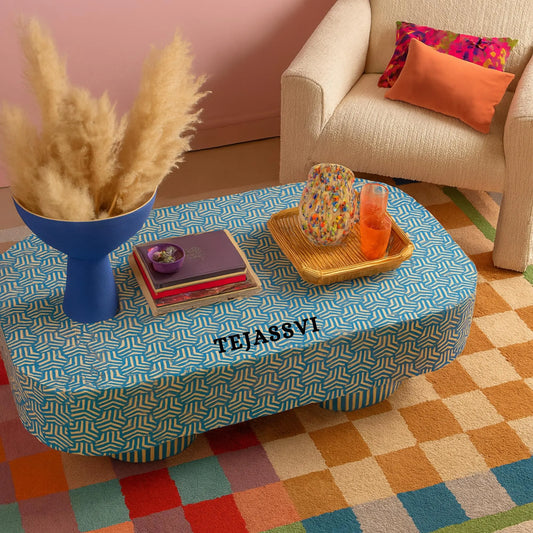 BONE Inlay  Coffee Table / Centre Table, Bone Inlay Honeycomb  Coffee Table Handmade Bone Inlay Modern Pattern Furniture