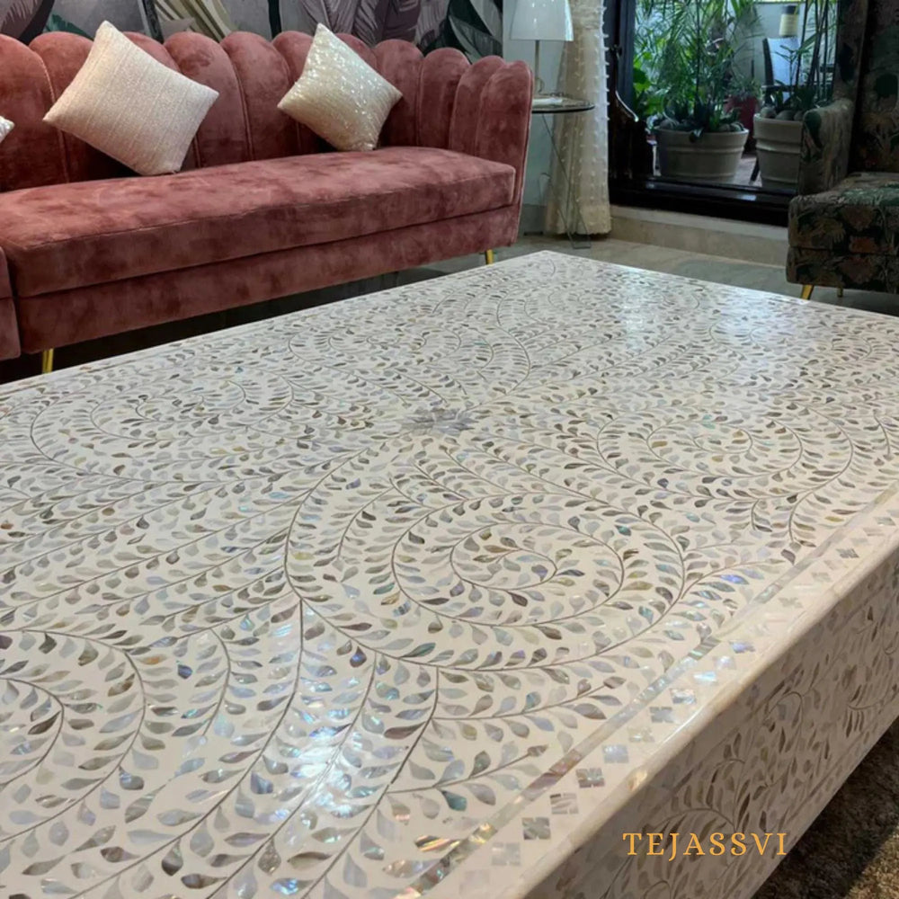 Bone Inlay Oval Coffee Table / Centre Table / Bone Coffee Table / Handmade Modern Pattern Furniture.