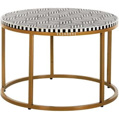 BONE Inlay Round Coffee Table / Centre Table, Bone Inlay Stripped Round Coffee Table Handmade Bone Inlay Modern Pattern Furniture