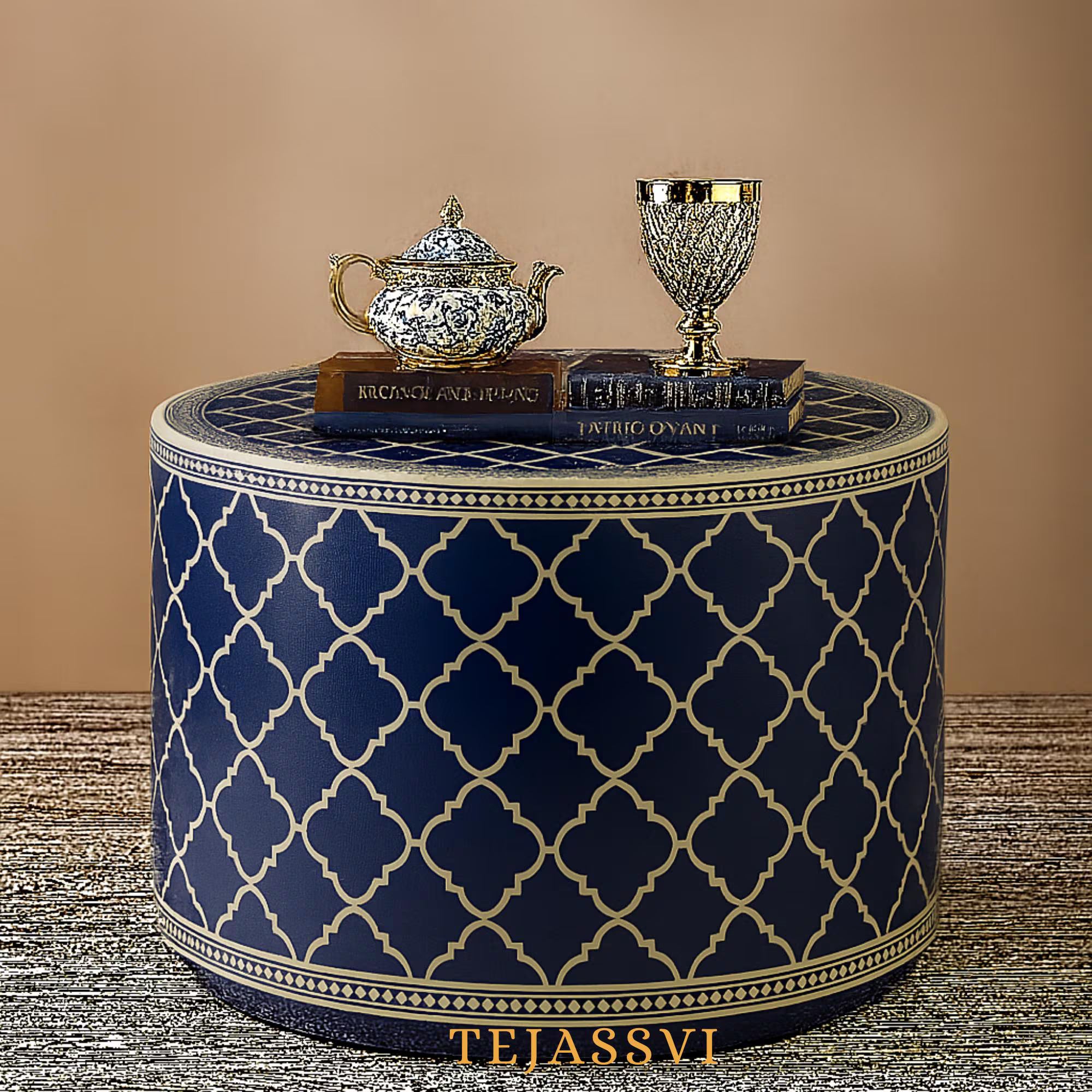 Bone Inlay Round Coffee Table / Centre Table / Bone Inlay Stripped Round Coffee Table / Handmade Bone Inlay Modern Pattern Furniture..